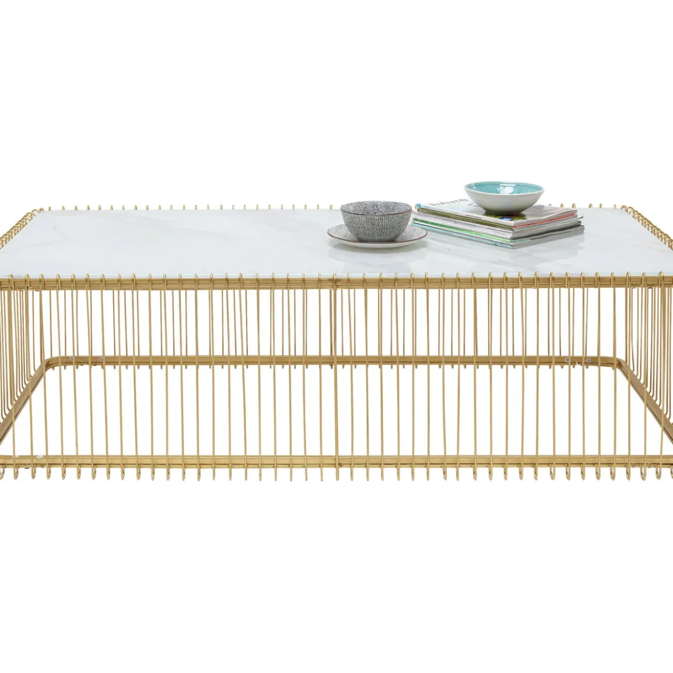 Table Basse Wire Verre Marbre Blanc 145X70Cm