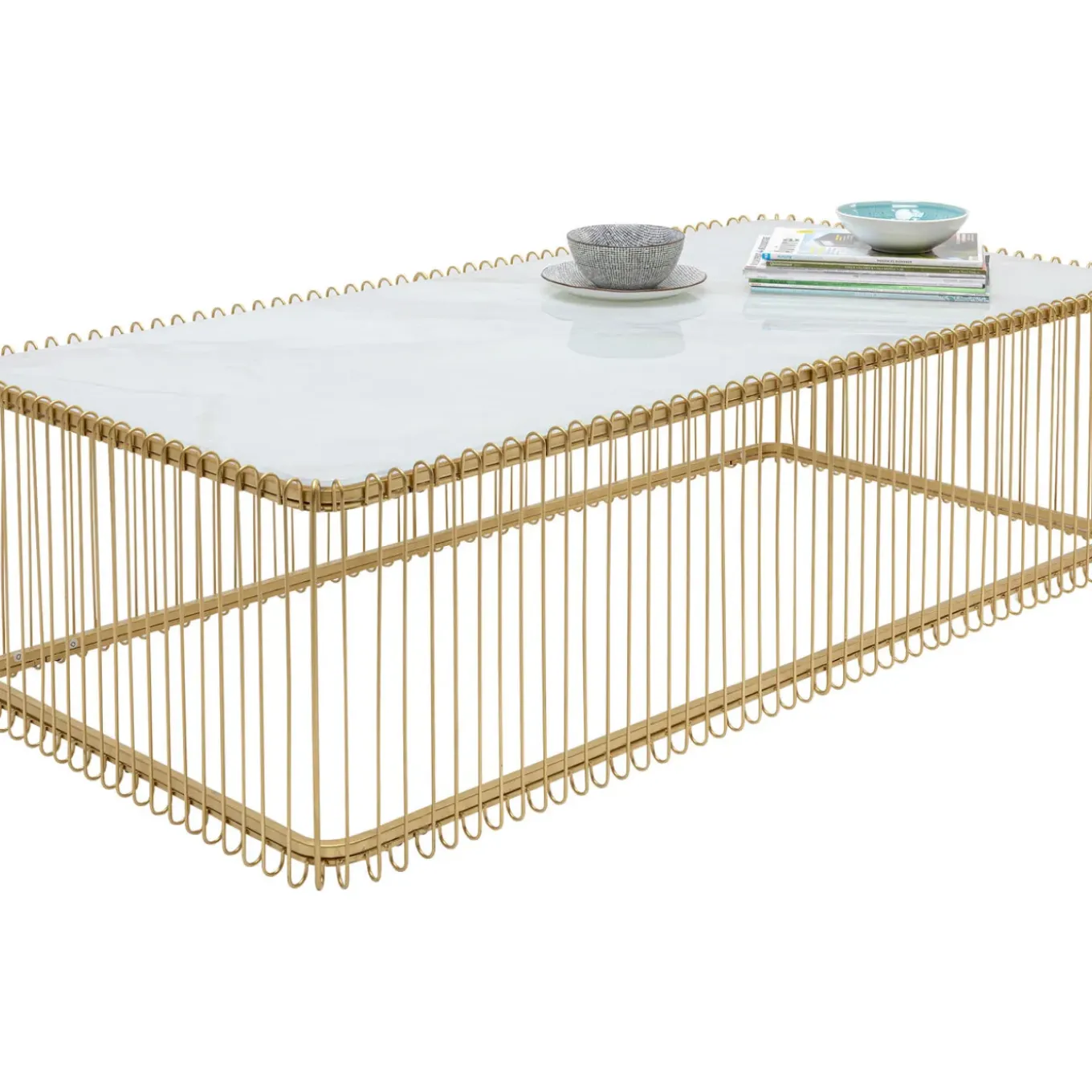 Table Basse Wire Verre Marbre Blanc 145X70Cm