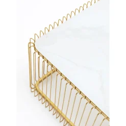 Table Basse Wire Verre Marbre Blanc 145X70Cm