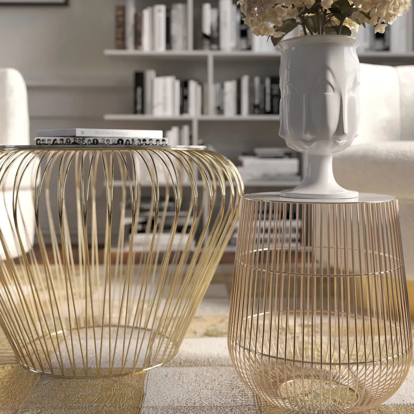 Table D Appoint Beam Marbre Blanc-Laiton O32Cm