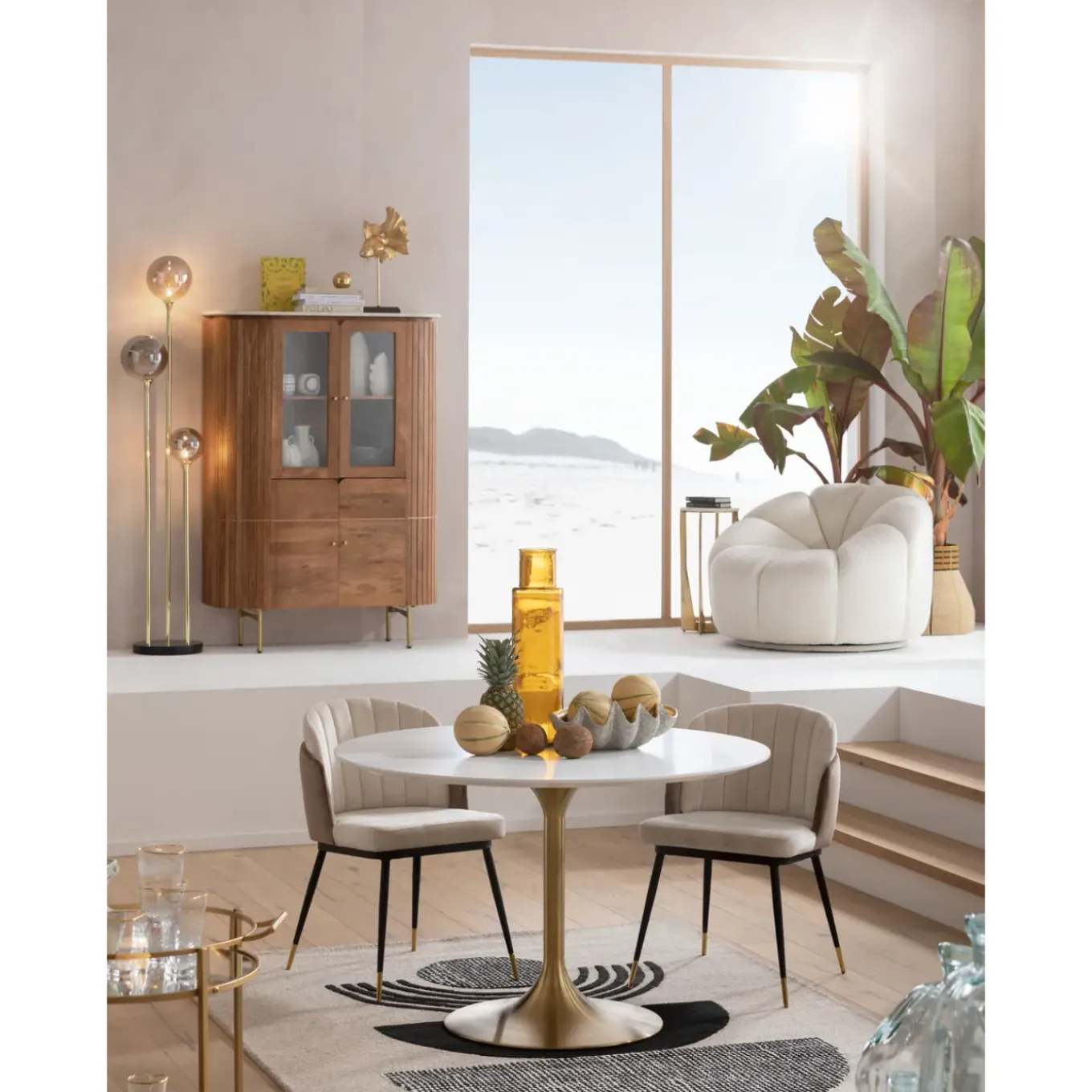 Table Invitation Blanc-Laiton O120Cm