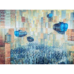 Tableau En Verre 3D Future City 150X100Cm