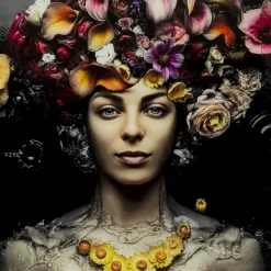 Tableau En Verre Flower Art Lady 80X80Cm