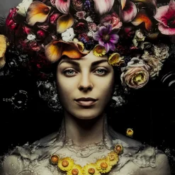 Tableau En Verre Flower Art Lady 120X120Cm