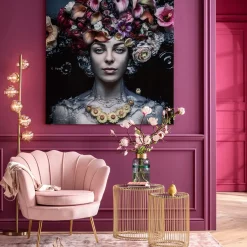 Tableau En Verre Flower Art Lady 120X120Cm