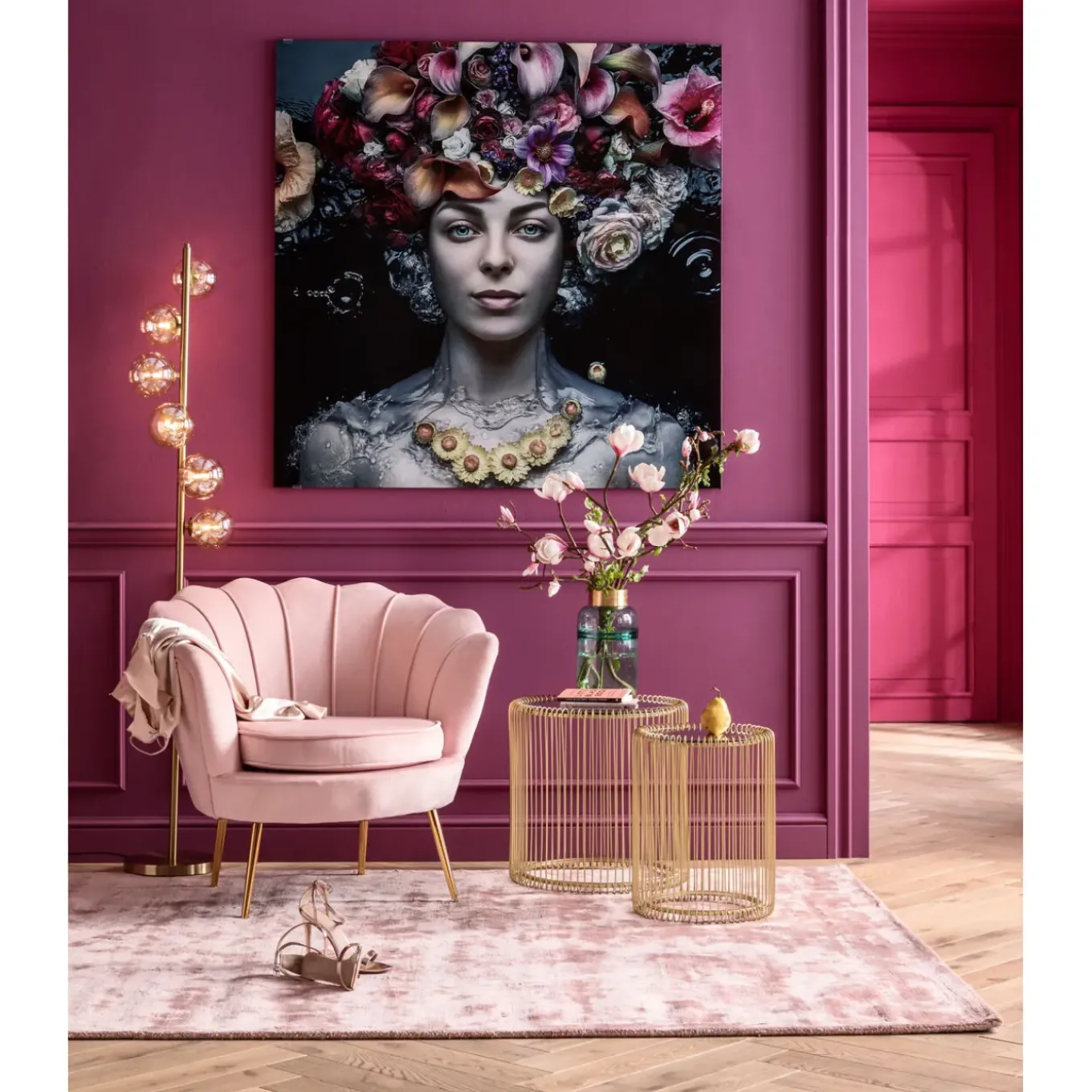 Tableau En Verre Flower Art Lady 120X120Cm