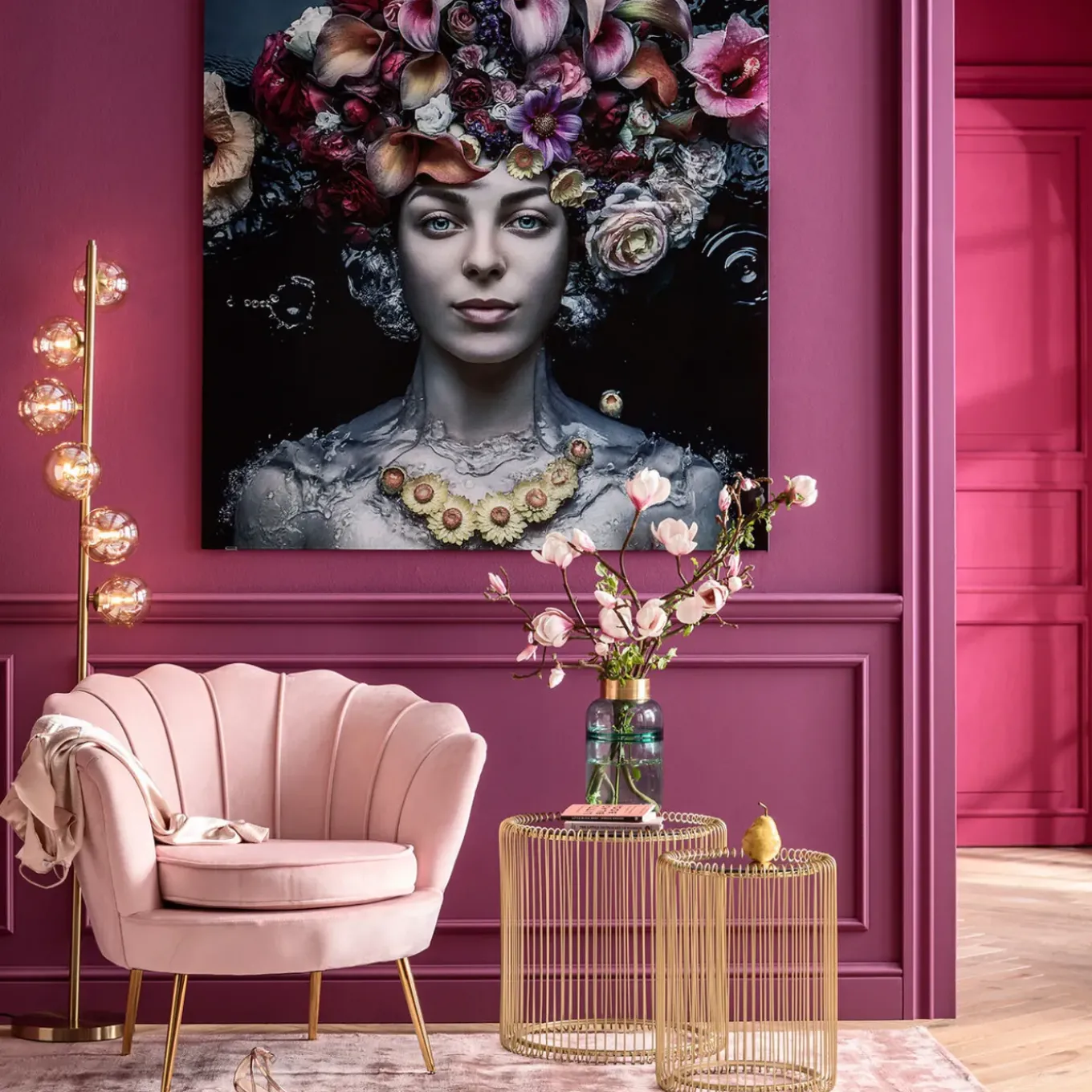 Tableau En Verre Flower Art Lady 120X120Cm