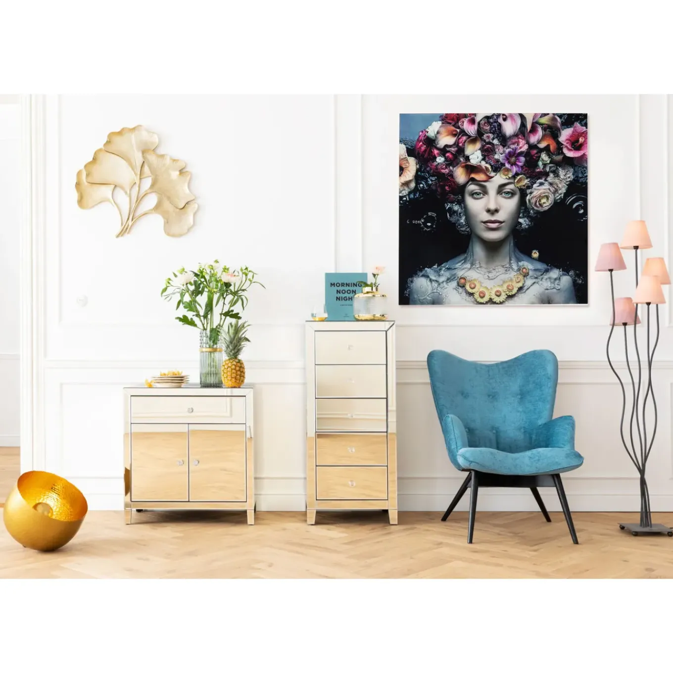 Tableau En Verre Flower Art Lady 120X120Cm