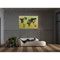 Tableau En Verre Metallic Colourful Map 150X100Cm