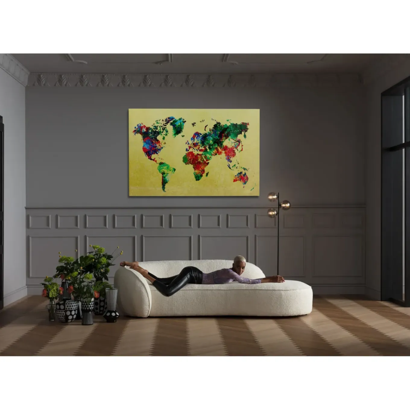 Tableau En Verre Metallic Colourful Map 150X100Cm