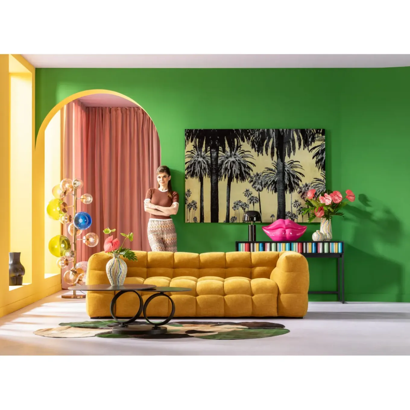 Tableau En Verre Metallic Palms 180X120Cm
