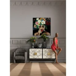 Tableau En Verre Pretty Flower Woman 100X100