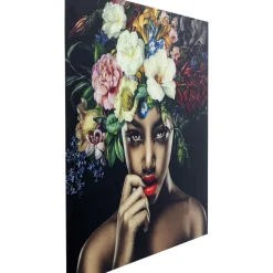 Tableau En Verre Pretty Flower Woman 100X100