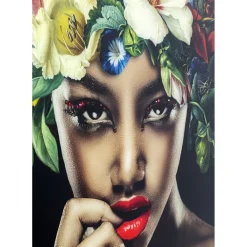 Tableau En Verre Pretty Flower Woman 100X100