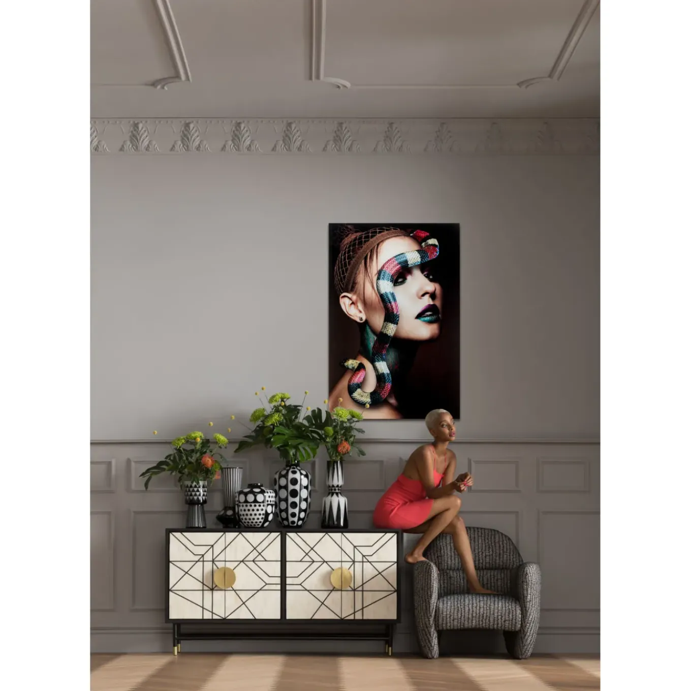 Tableau En Verre Snake Girl 80X120Cm