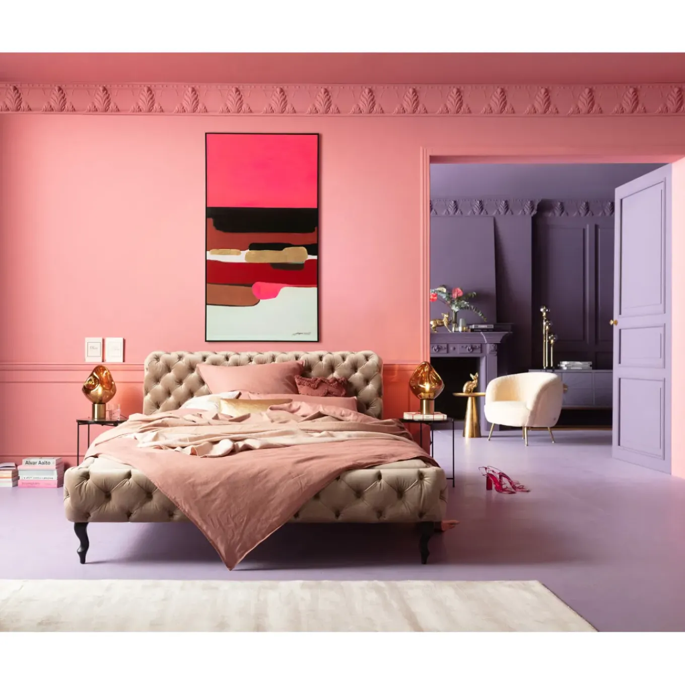 Tableau Encadre Abstract Shapes Fuchsia 73X143Cm