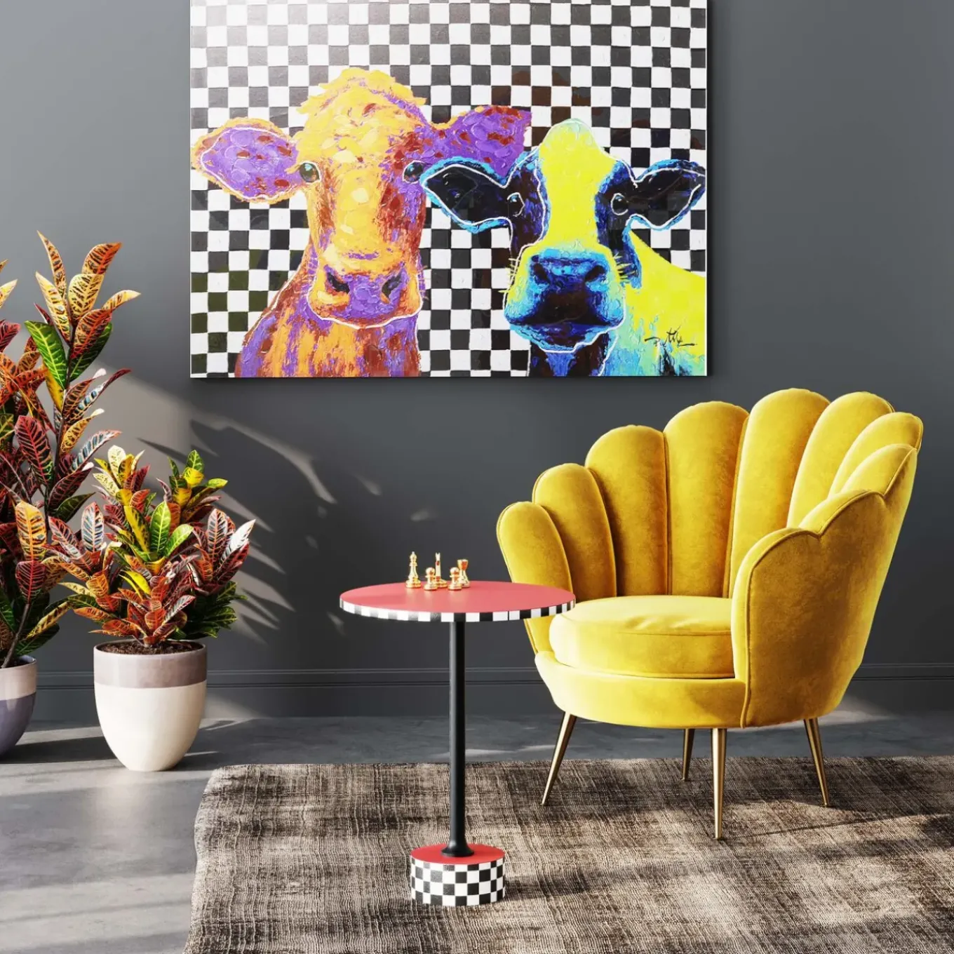 Tableau Sur Toile Colorful Cows 120X90Cm