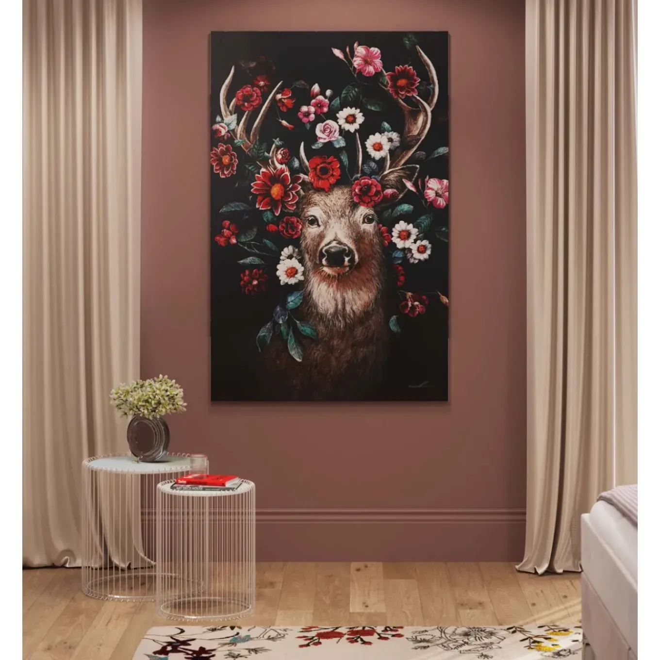Tableau Sur Toile Deer In Flower 90X140Cm