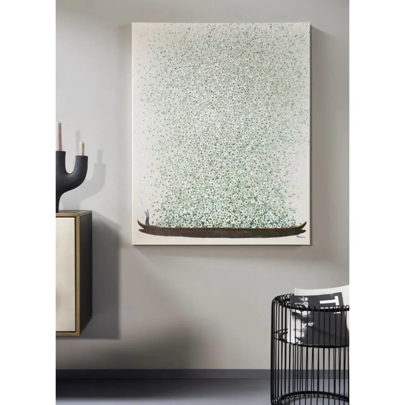 Tableau Sur Toile Flower Boat Beige Vert 120X160Cm