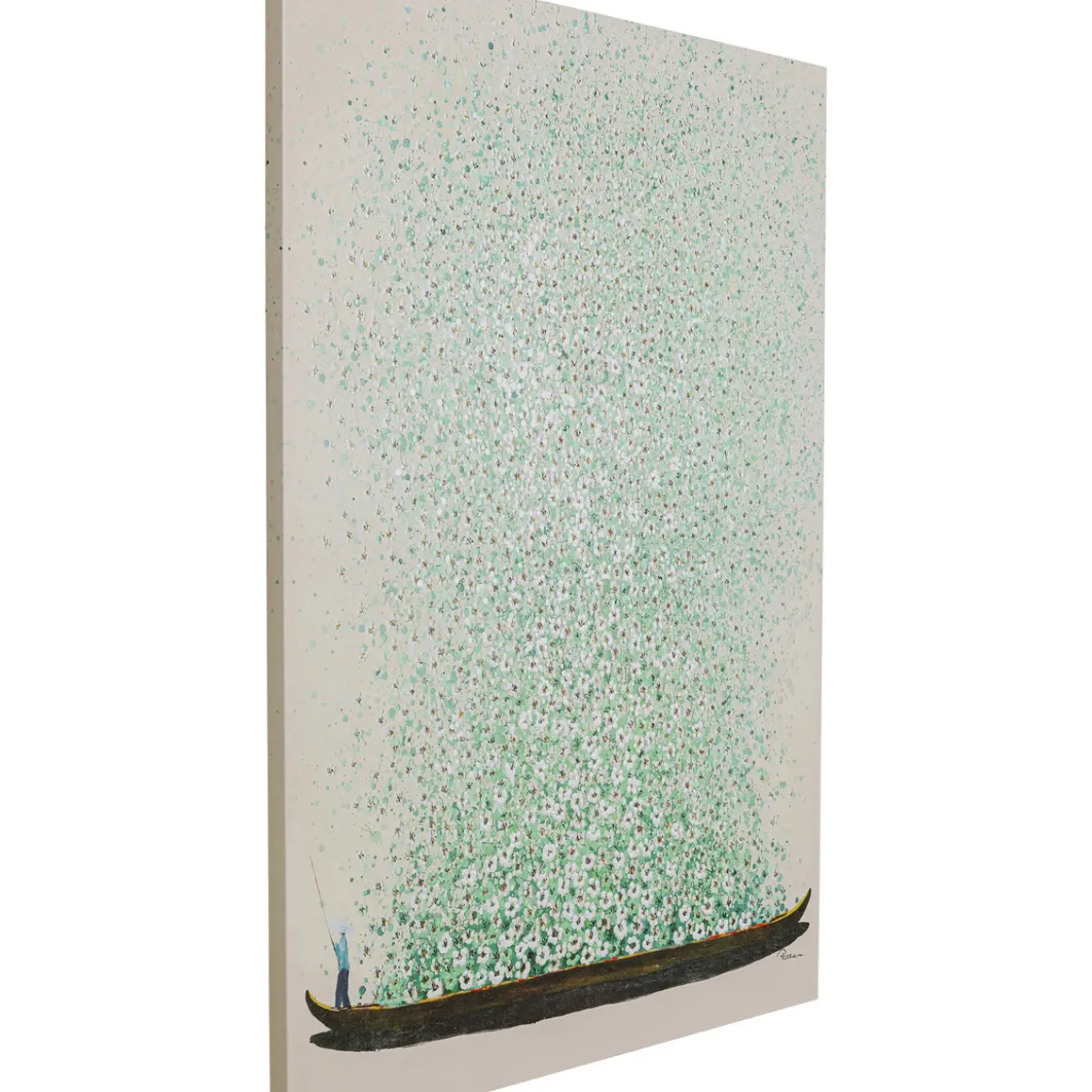Tableau Sur Toile Flower Boat Beige Vert 120X160Cm