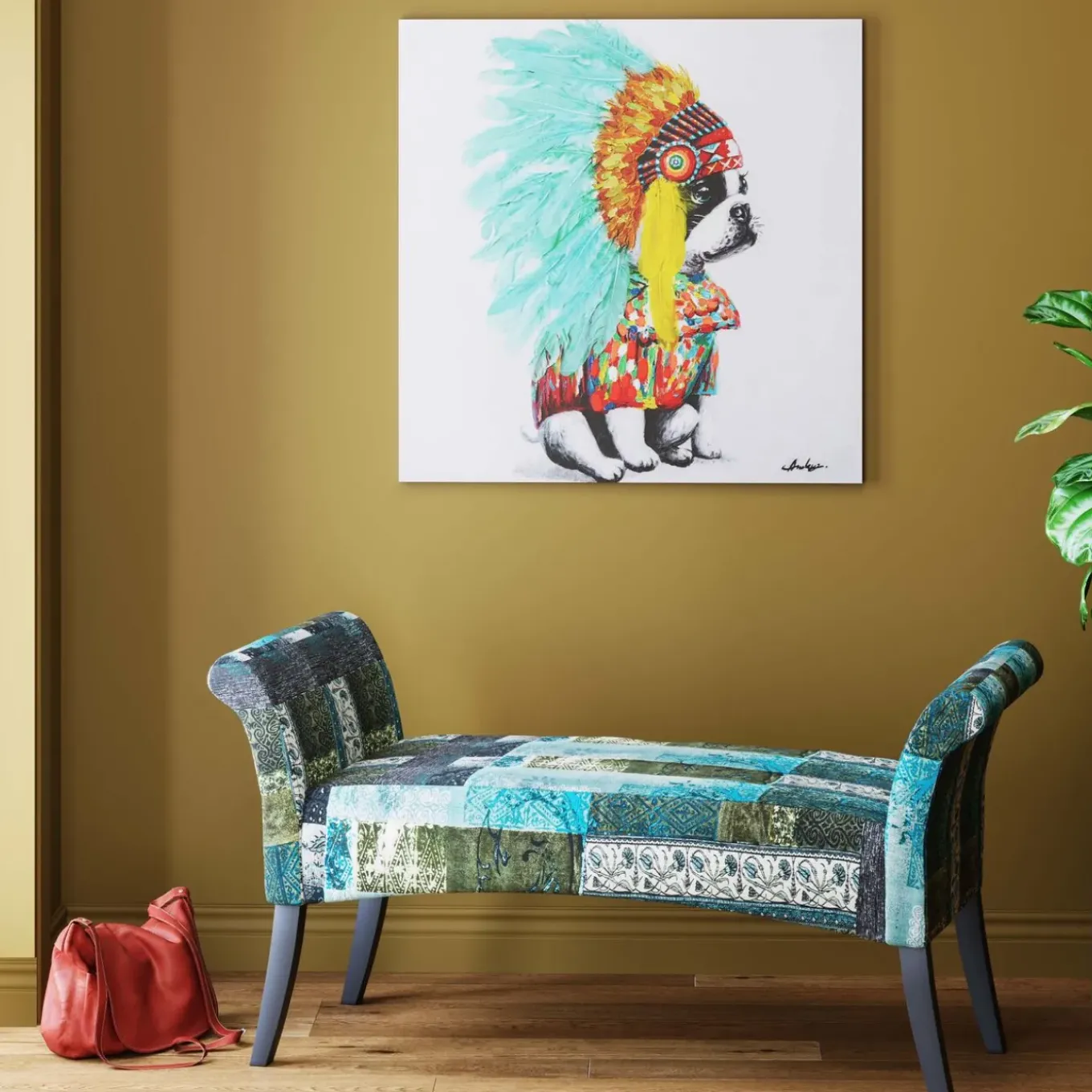 Tableau Sur Toile Headdress Dog 80X80Cm
