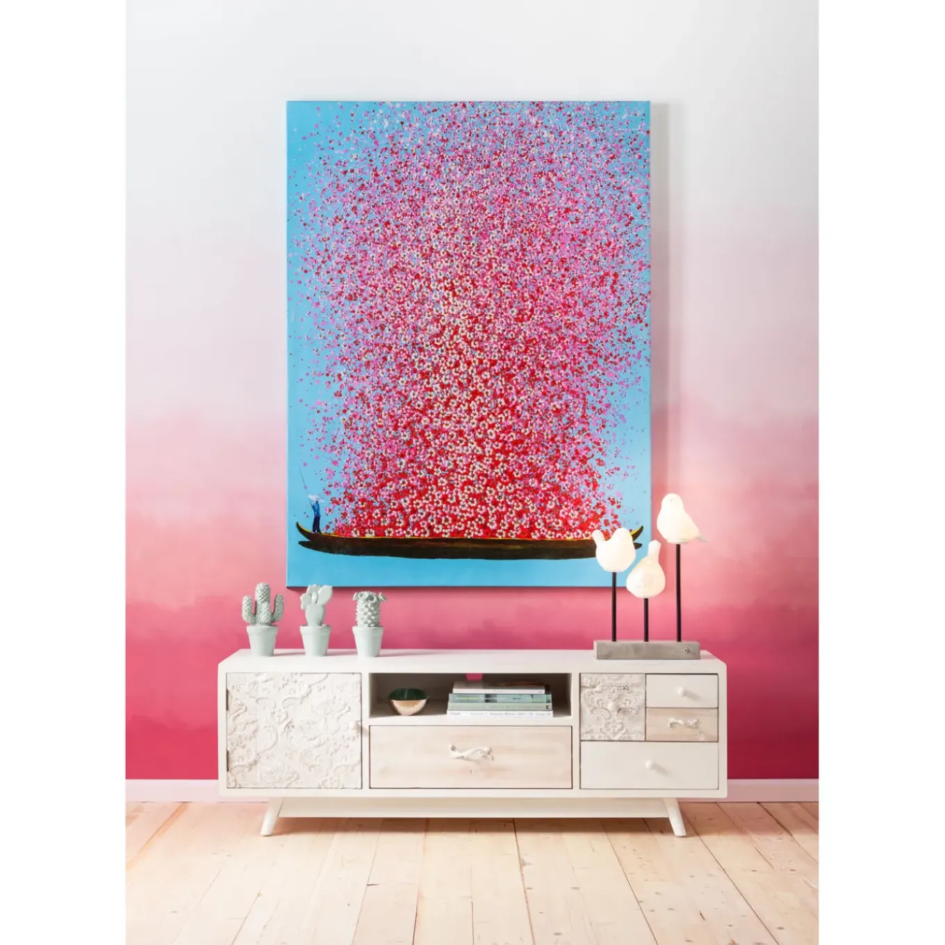 Tableau Touched Flower Boat Bleu-Fuchsia 80X100Cm