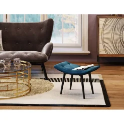 Tabouret Black Vicky Velours Bleu Petrole 59X37Cm