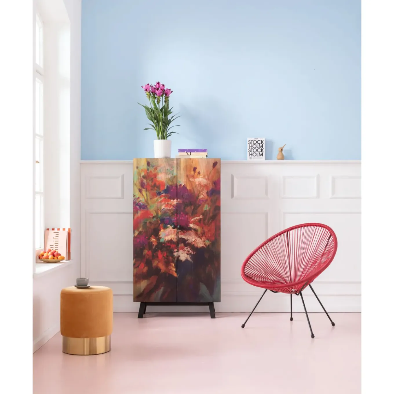 Tabouret Cherry Orange Laiton O35Cm