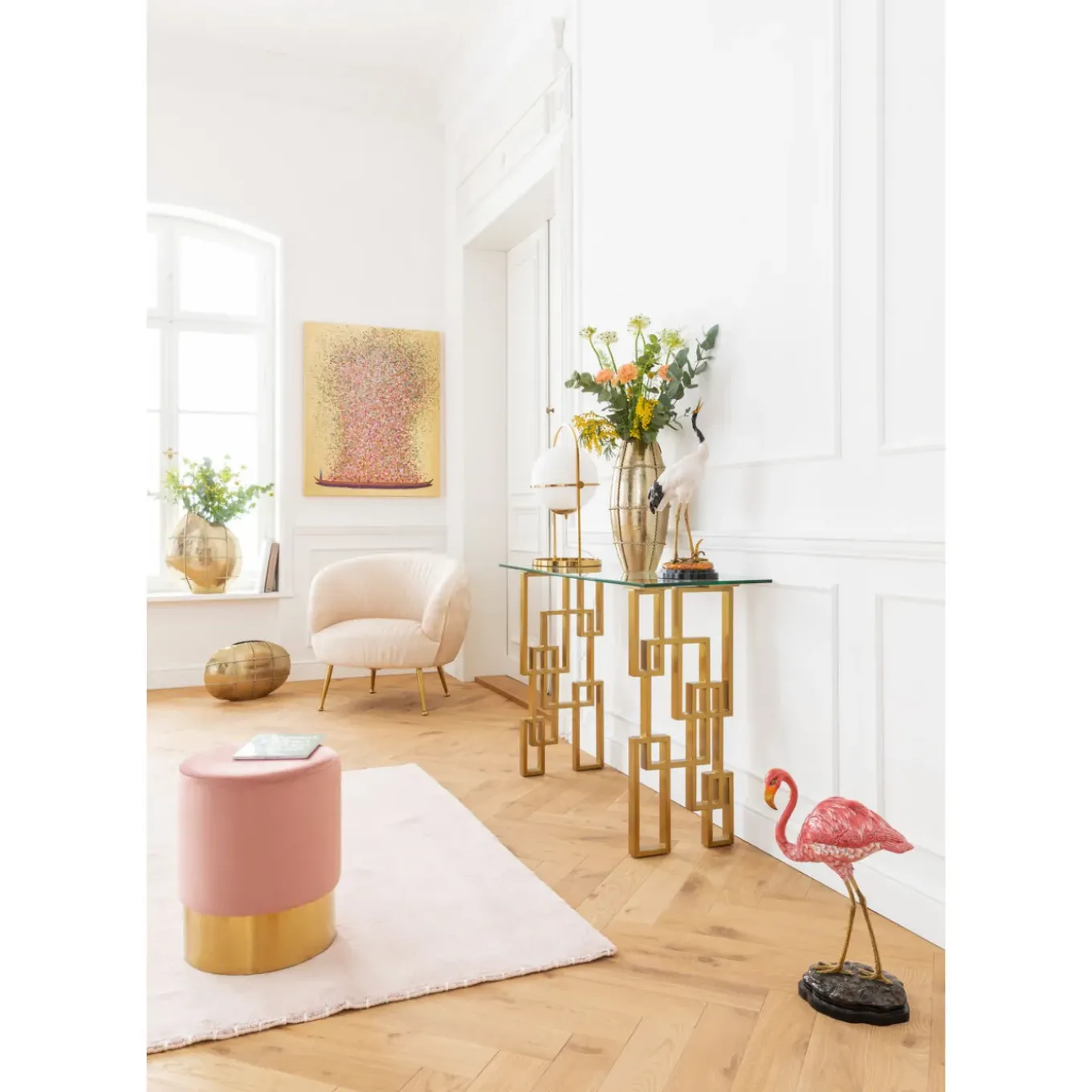Tabouret Cherry Vieux Rose Laiton O35Cm