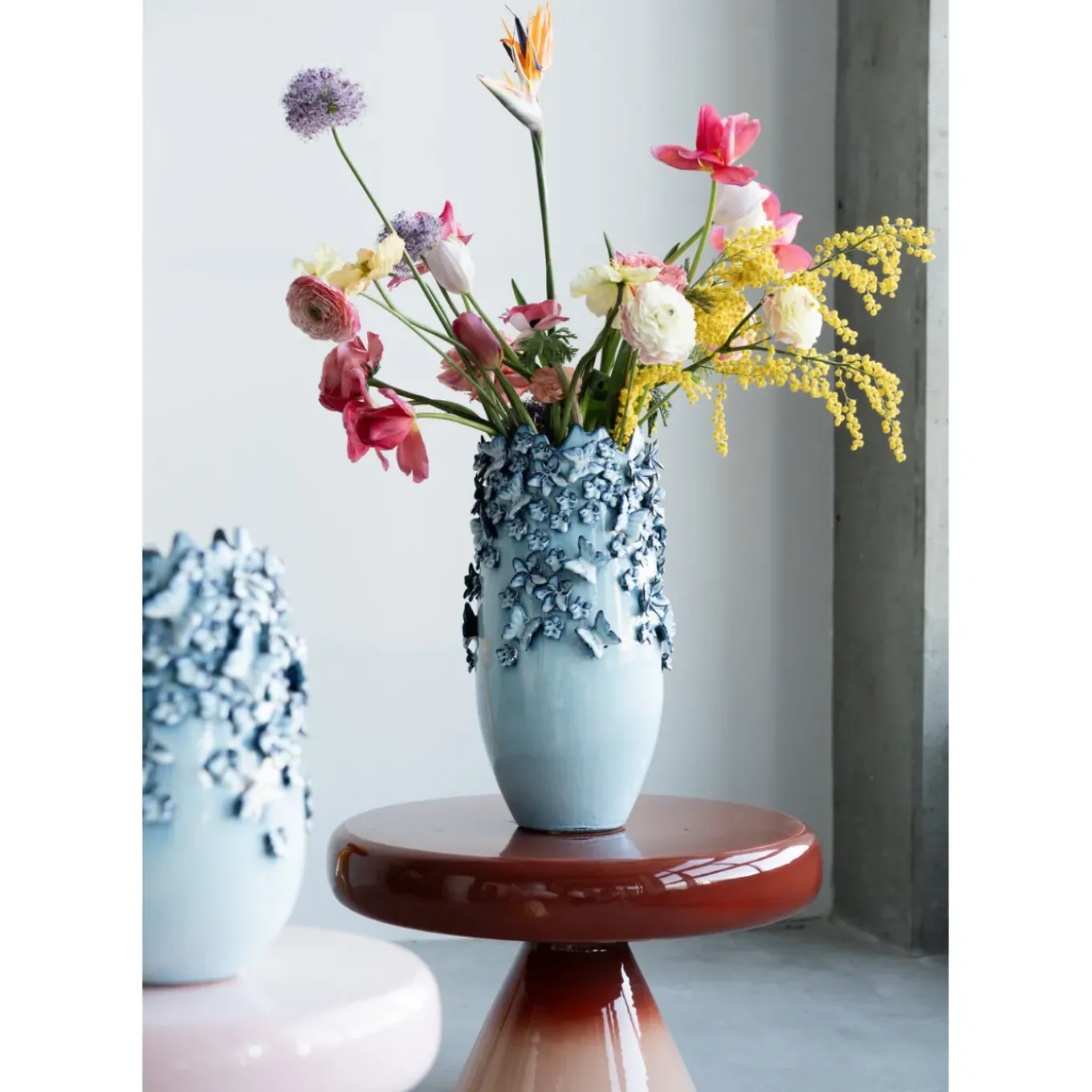 Vase Butterflies Bleu Clair 50Cm